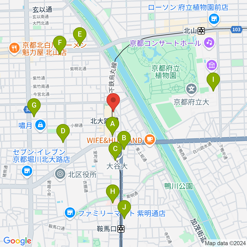 京都市北文化会館周辺のコンビニエンスストア一覧地図