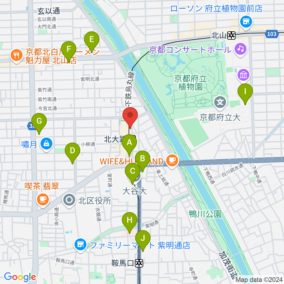 京都市北文化会館周辺のコンビニエンスストア一覧地図