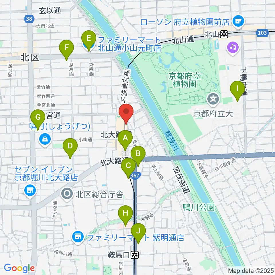 京都市北文化会館周辺のコンビニエンスストア一覧地図