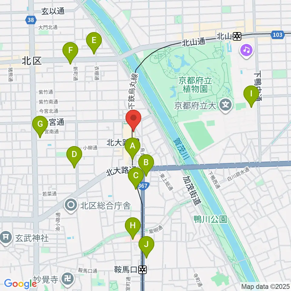 京都市北文化会館周辺のコンビニエンスストア一覧地図