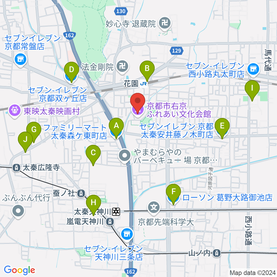 京都市右京ふれあい文化会館周辺のコンビニエンスストア一覧地図