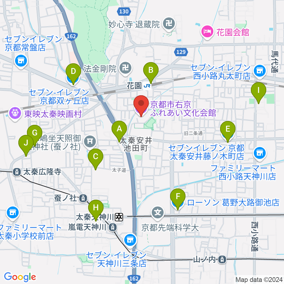 京都市右京ふれあい文化会館周辺のコンビニエンスストア一覧地図