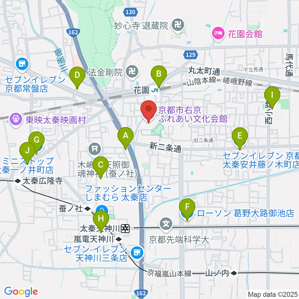 京都市右京ふれあい文化会館周辺のコンビニエンスストア一覧地図