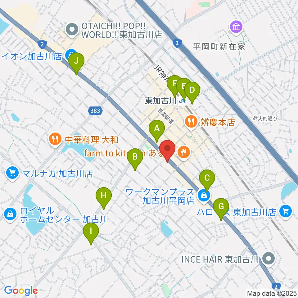 やぎ楽器 東加古川店周辺のコンビニエンスストア一覧地図
