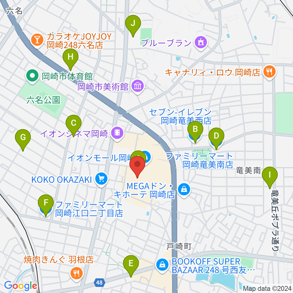 島村楽器イオンモール岡崎店周辺のコンビニエンスストア一覧地図