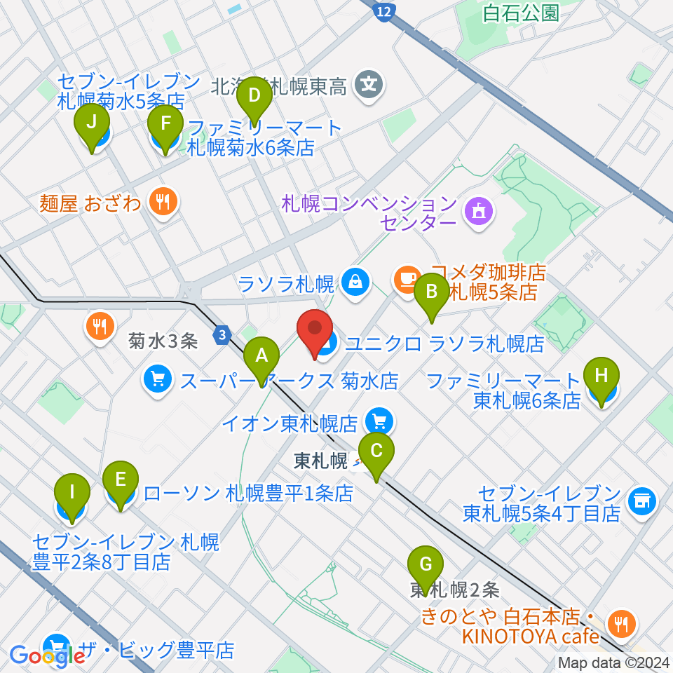 東札幌センター ヤマハミュージック周辺のコンビニエンスストア一覧地図