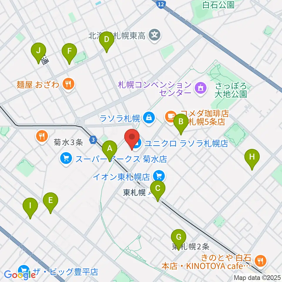 東札幌センター ヤマハミュージック周辺のコンビニエンスストア一覧地図