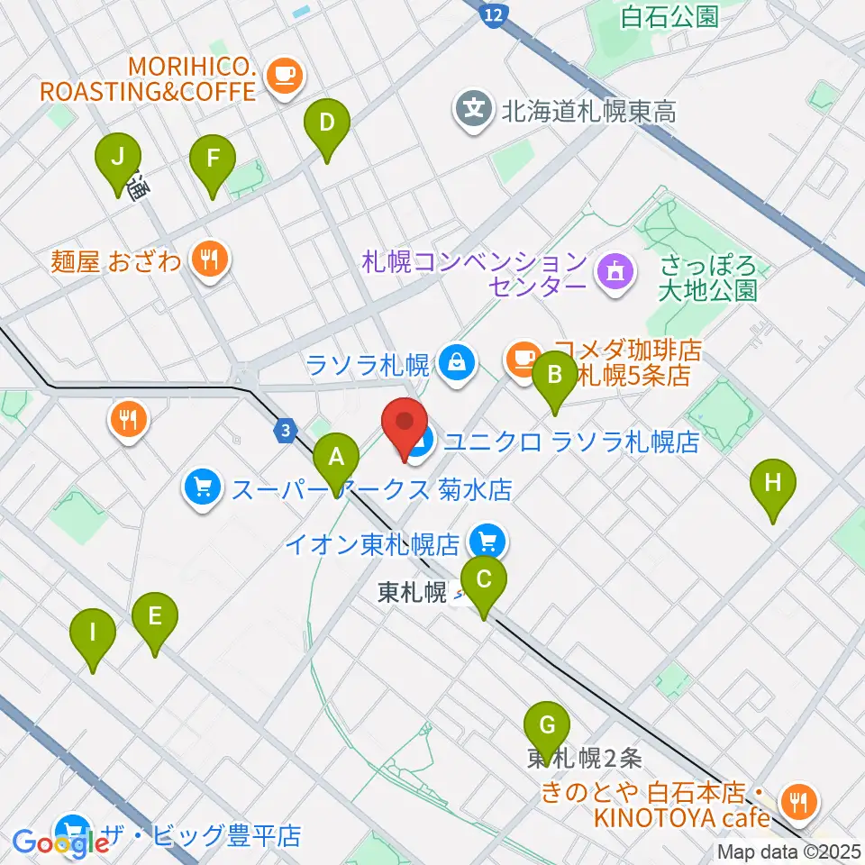 東札幌センター ヤマハミュージック周辺のコンビニエンスストア一覧地図