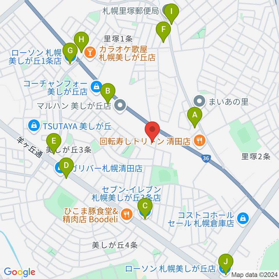 エルム楽器 美しが丘センター周辺のコンビニエンスストア一覧地図