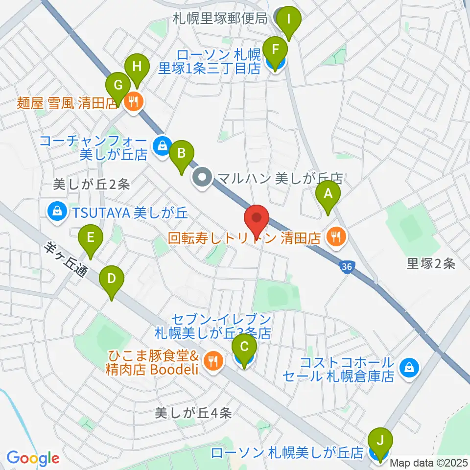 エルム楽器 美しが丘センター周辺のコンビニエンスストア一覧地図