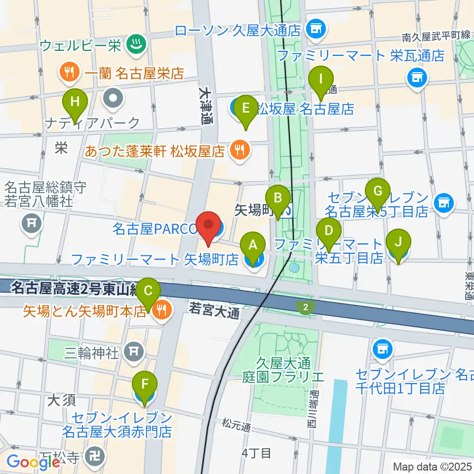 島村楽器 名古屋パルコ店 周辺のコンビニエンスストア一覧地図