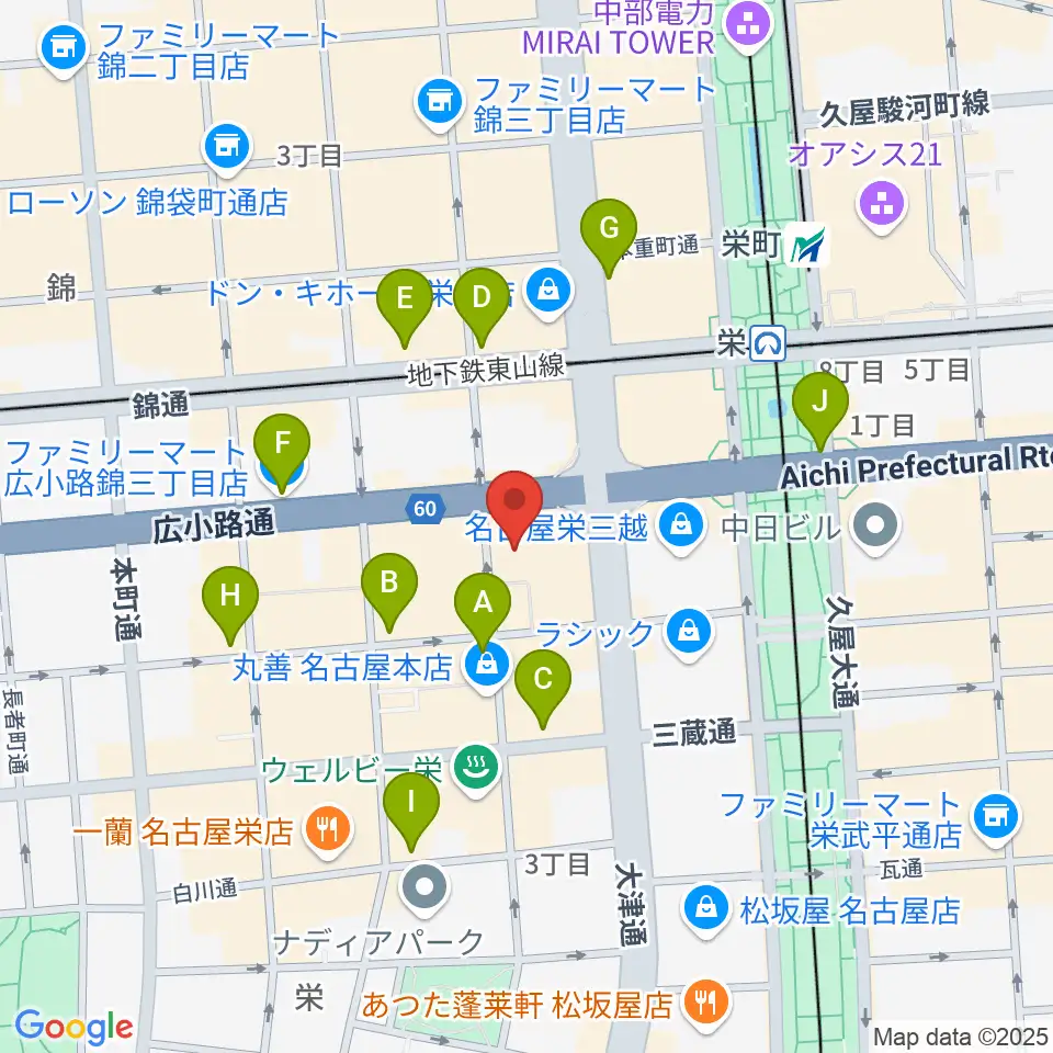 イシバシ楽器 名古屋栄店周辺のコンビニエンスストア一覧地図