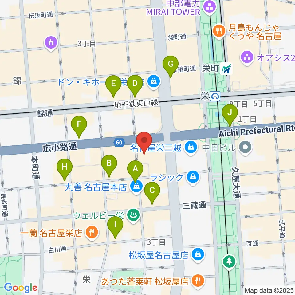 イシバシ楽器 名古屋栄店周辺のコンビニエンスストア一覧地図