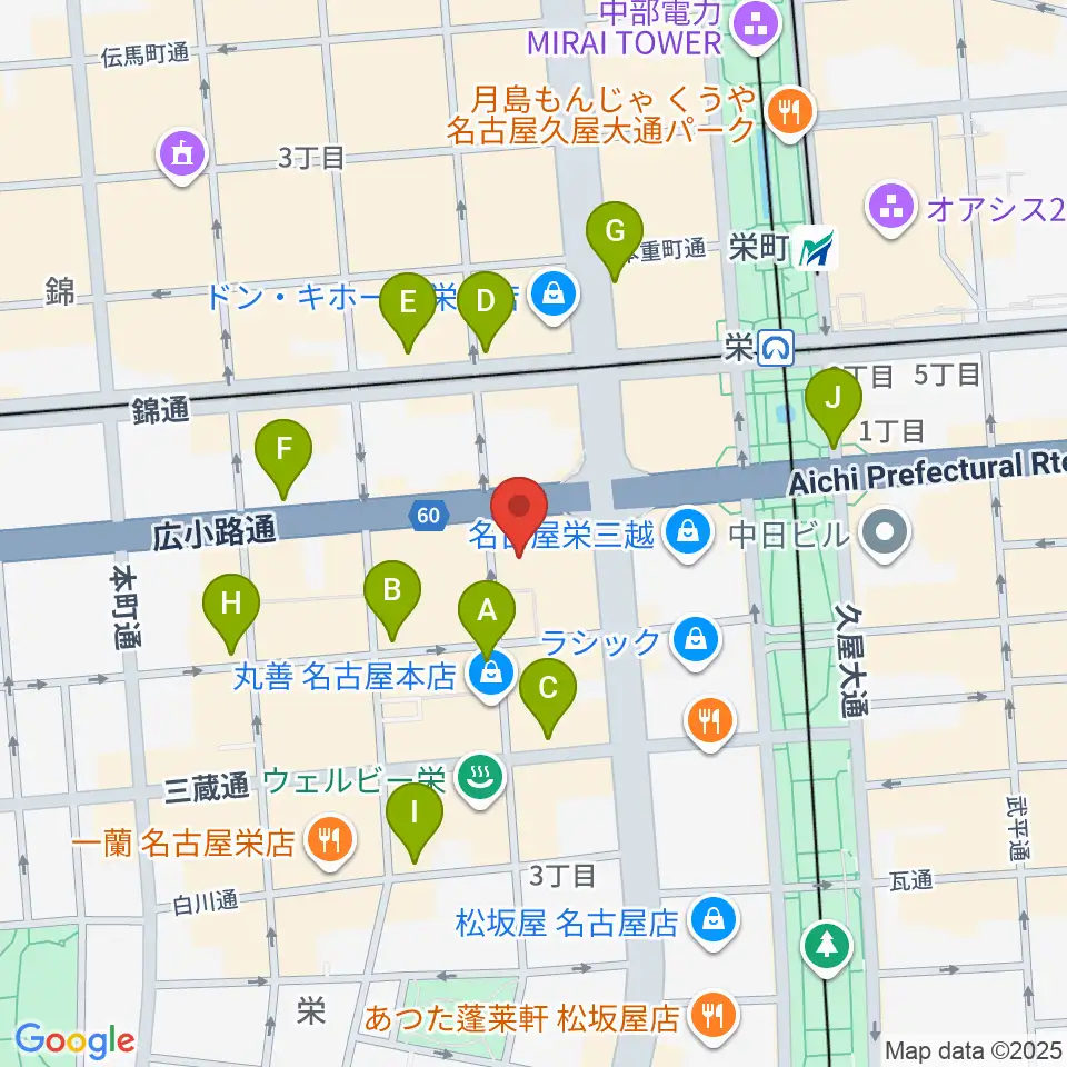 イシバシ楽器 名古屋栄店周辺のコンビニエンスストア一覧地図