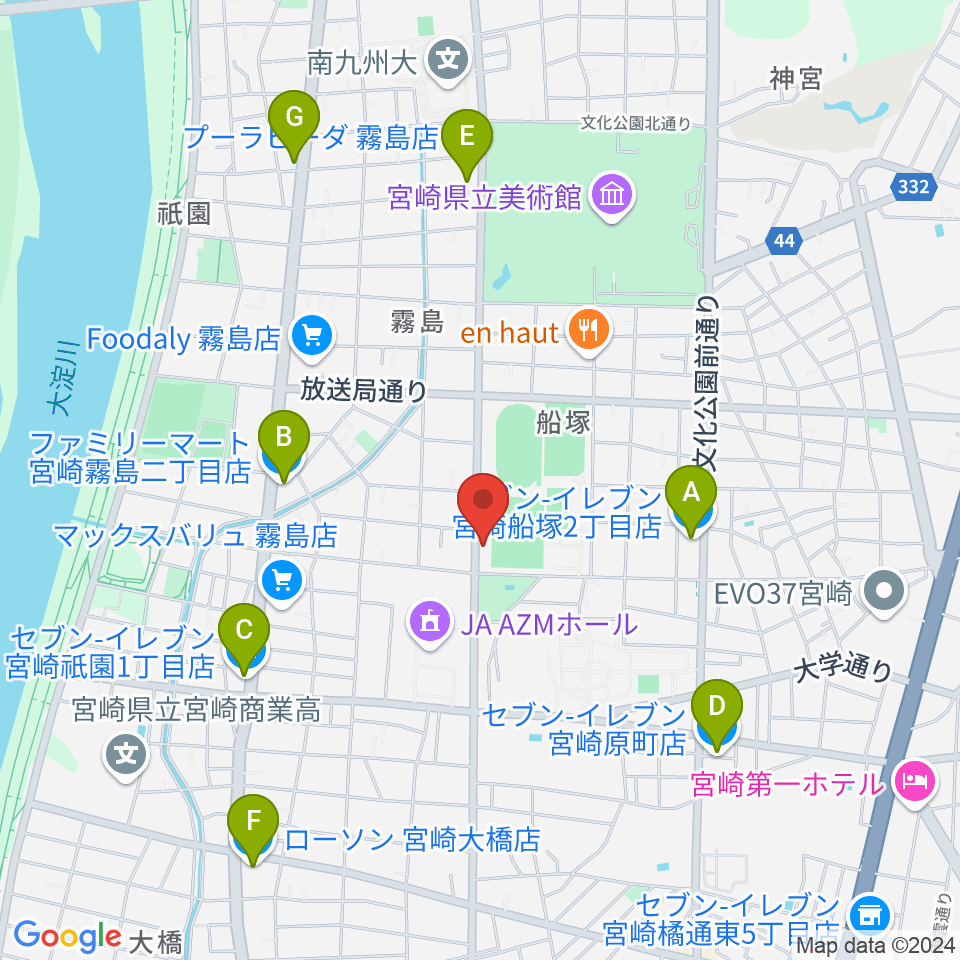 宮崎ピアノ技術センター周辺のコンビニエンスストア一覧地図