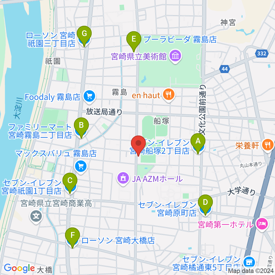 宮崎ピアノ技術センター周辺のコンビニエンスストア一覧地図