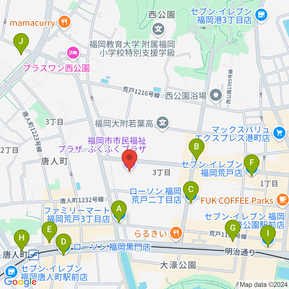 ふくふくプラザ周辺のコンビニエンスストア一覧地図