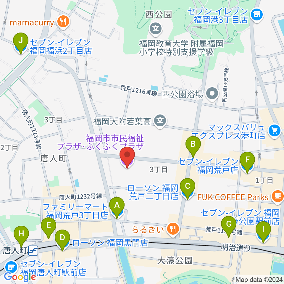 ふくふくプラザ周辺のコンビニエンスストア一覧地図