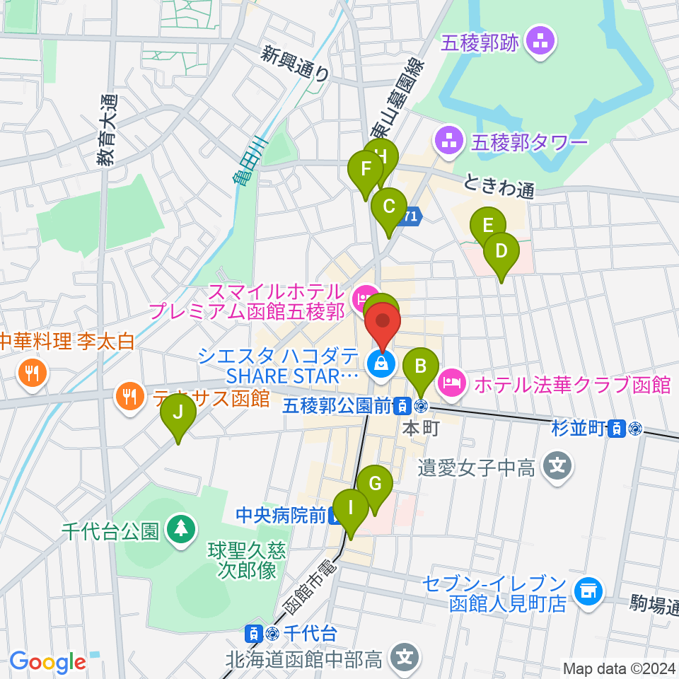 五稜郭センター ヤマハミュージック周辺のコンビニエンスストア一覧地図