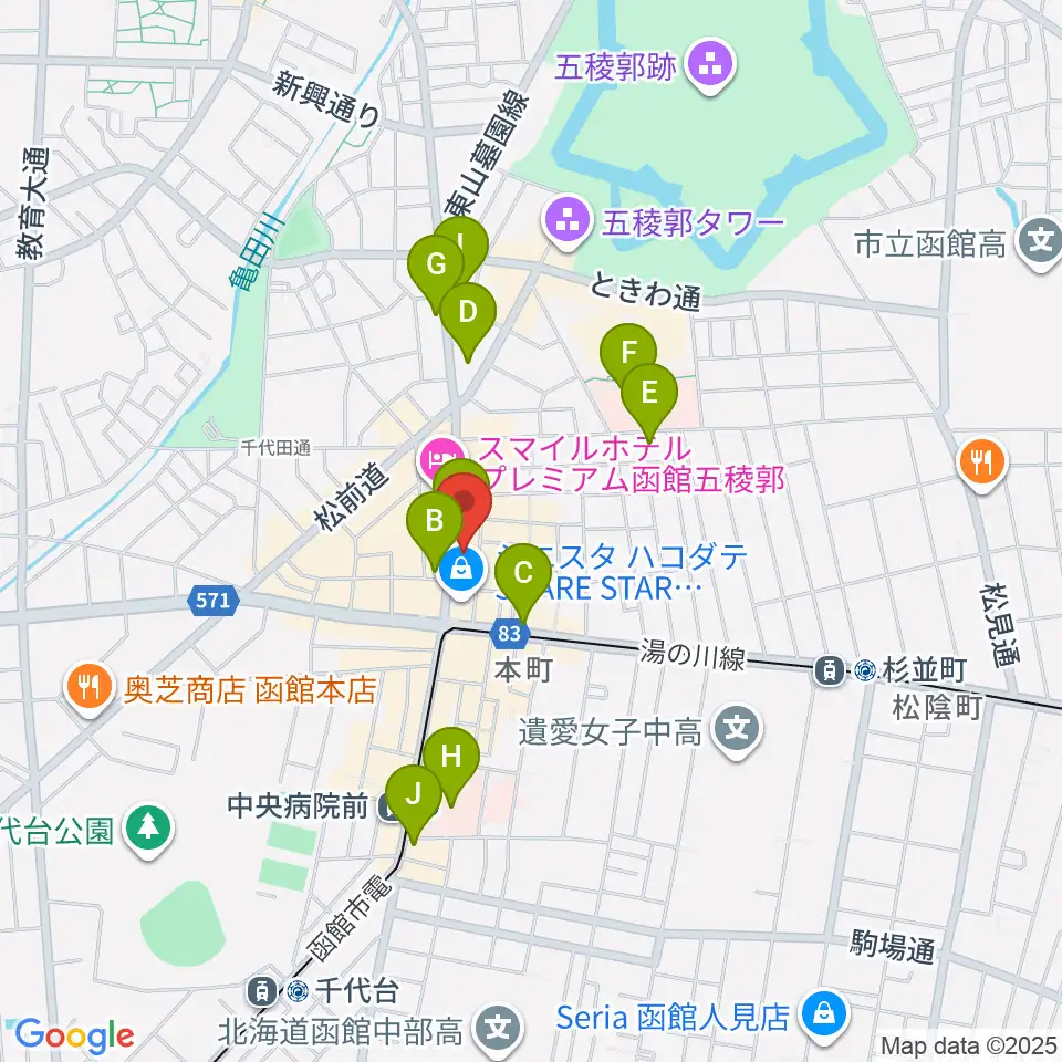 五稜郭センター ヤマハミュージック周辺のコンビニエンスストア一覧地図