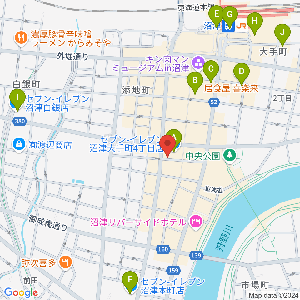 タンザワ楽器 沼津本店周辺のコンビニエンスストア一覧地図