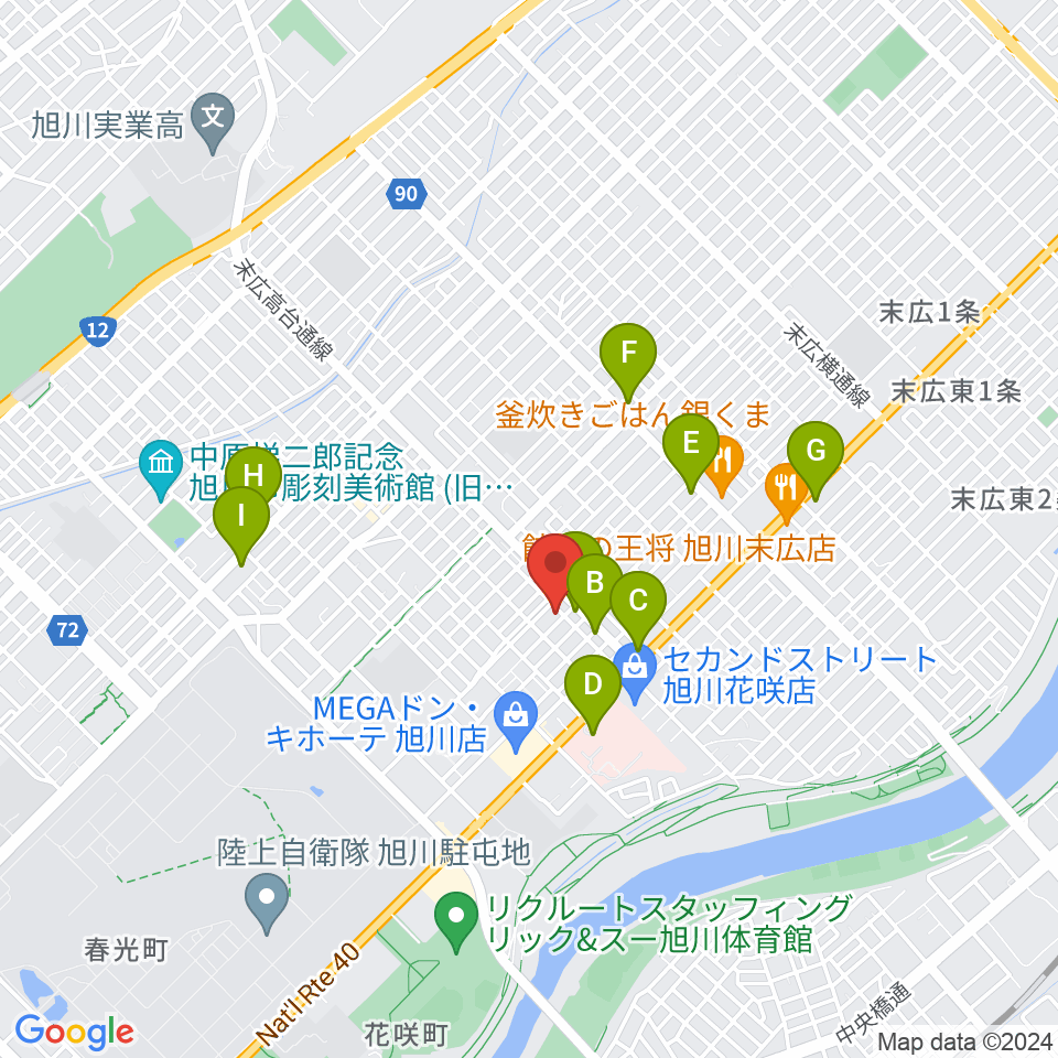 旭川北センター ヤマハミュージック周辺のコンビニエンスストア一覧地図