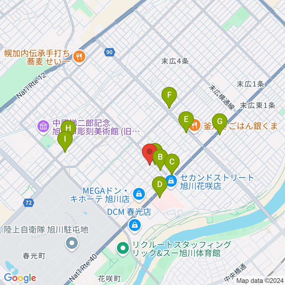 旭川北センター ヤマハミュージック周辺のコンビニエンスストア一覧地図