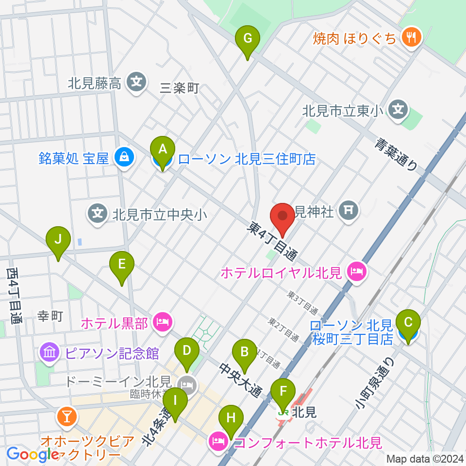 北見綜合音楽センター ヤマハミュージック周辺のコンビニエンスストア一覧地図