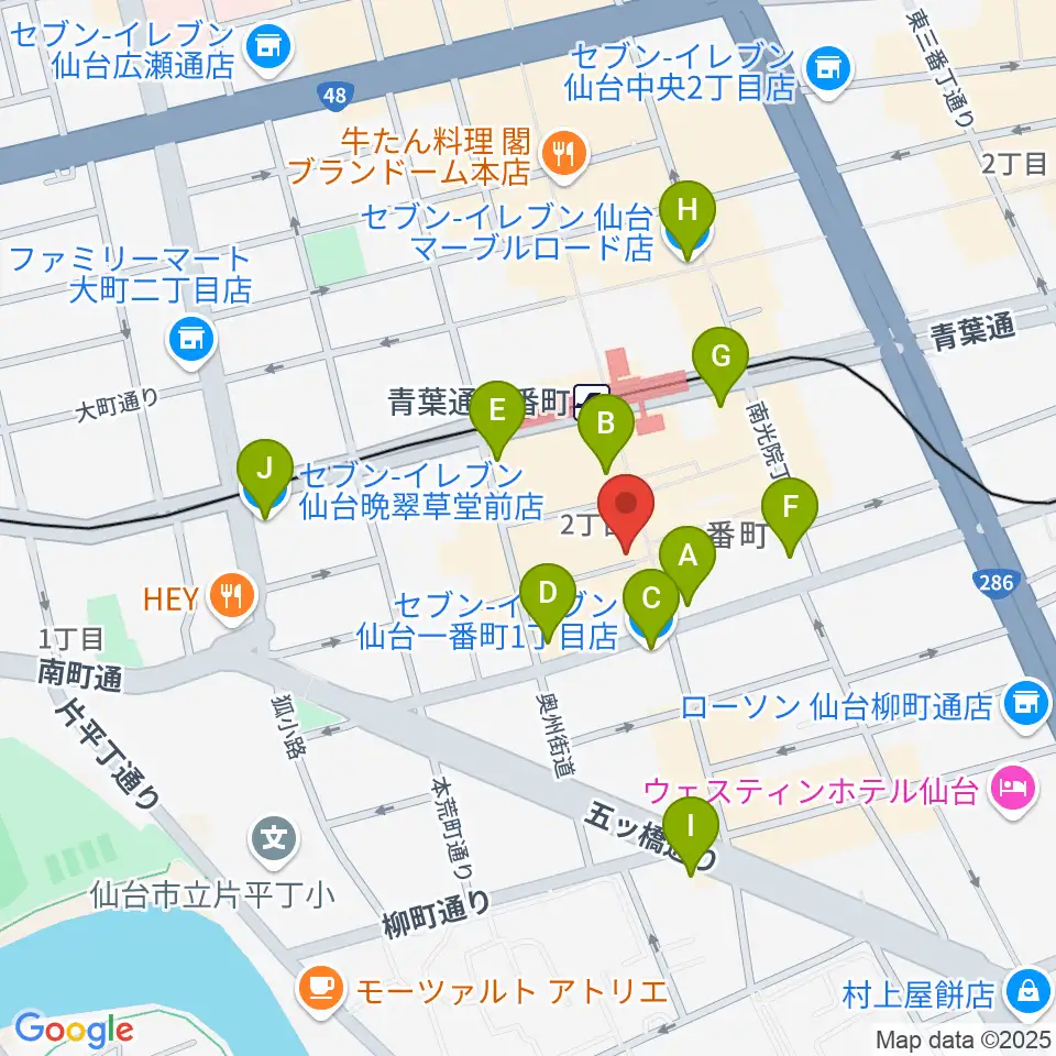 ヤマハミュージック 仙台店周辺のコンビニエンスストア一覧地図
