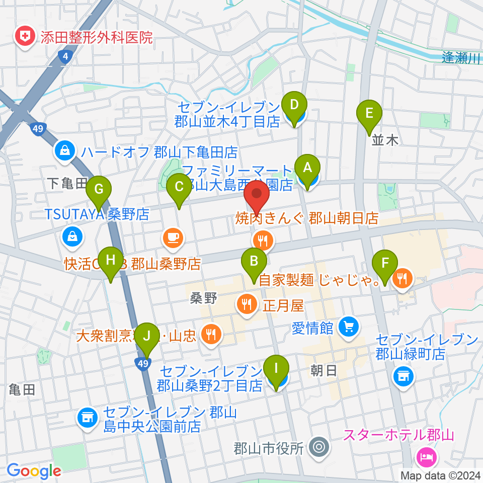 ヤマハミュージック 郡山店周辺のコンビニエンスストア一覧地図