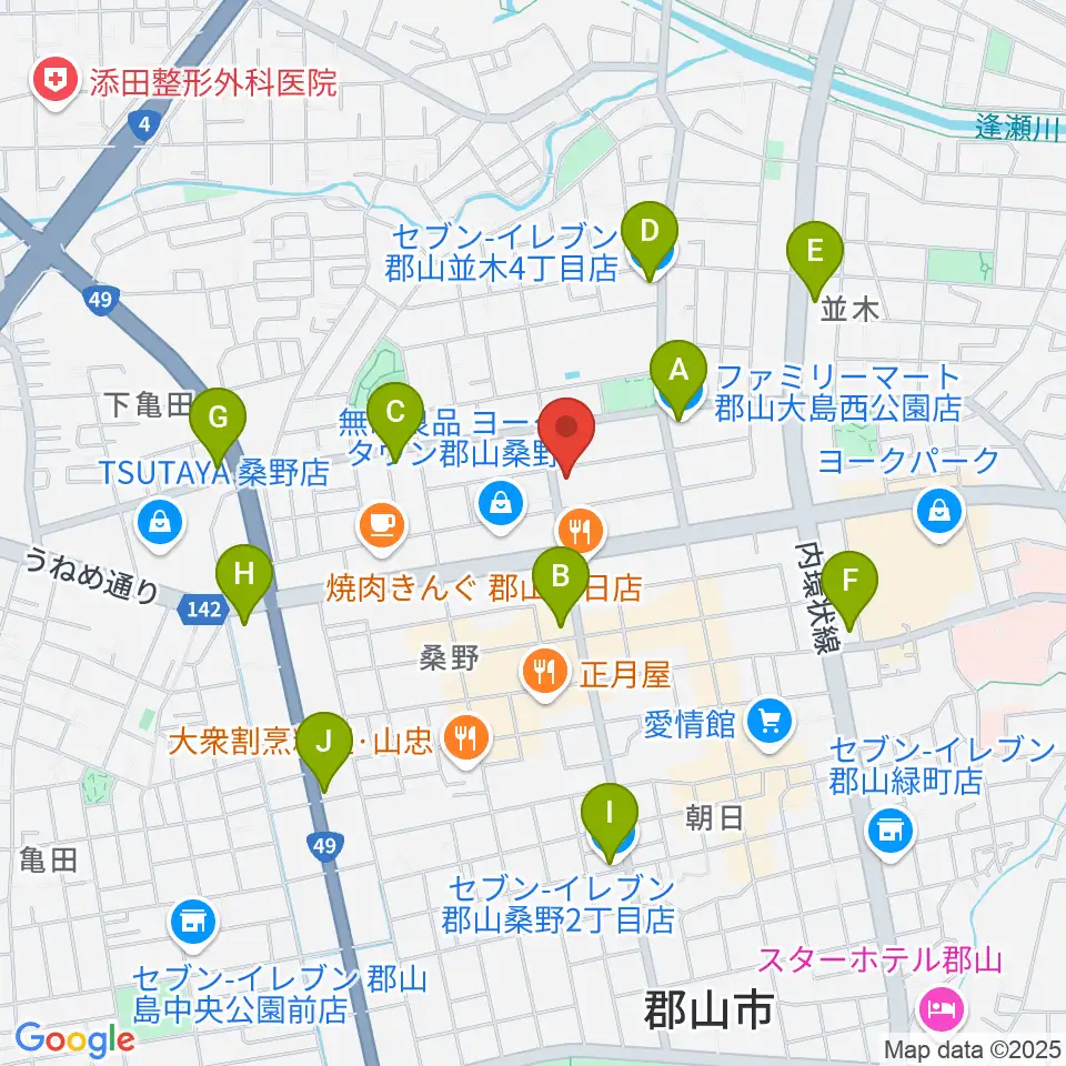 ヤマハミュージック 郡山店周辺のコンビニエンスストア一覧地図