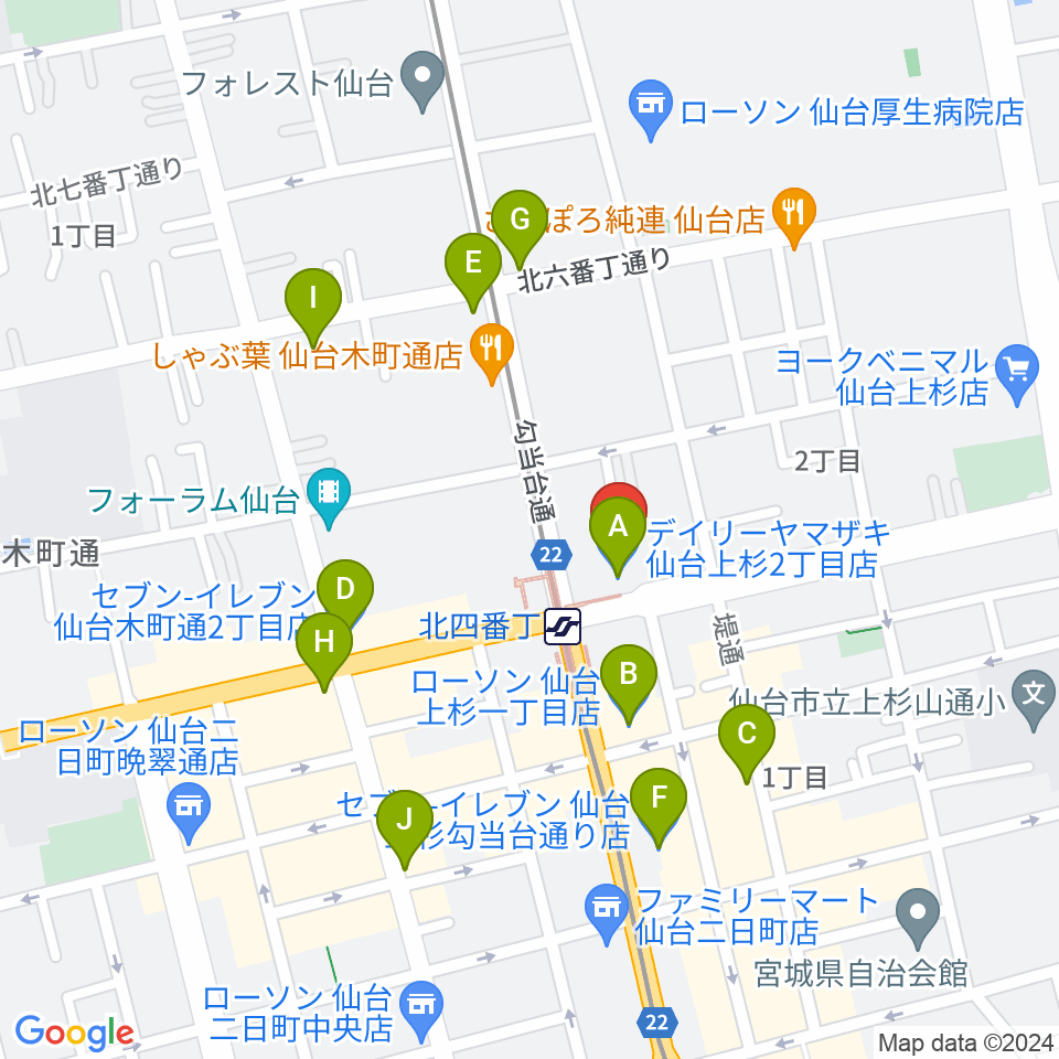 仙台センター ヤマハミュージック周辺のコンビニエンスストア一覧地図