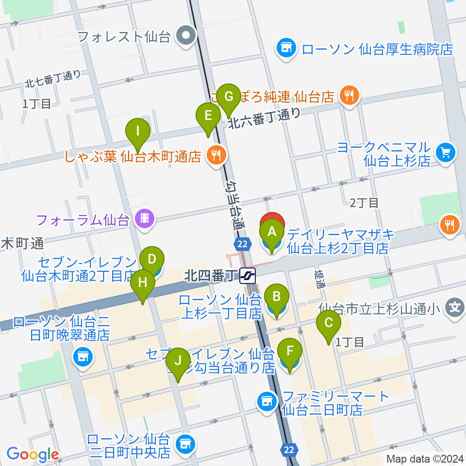 仙台センター ヤマハミュージック周辺のコンビニエンスストア一覧地図