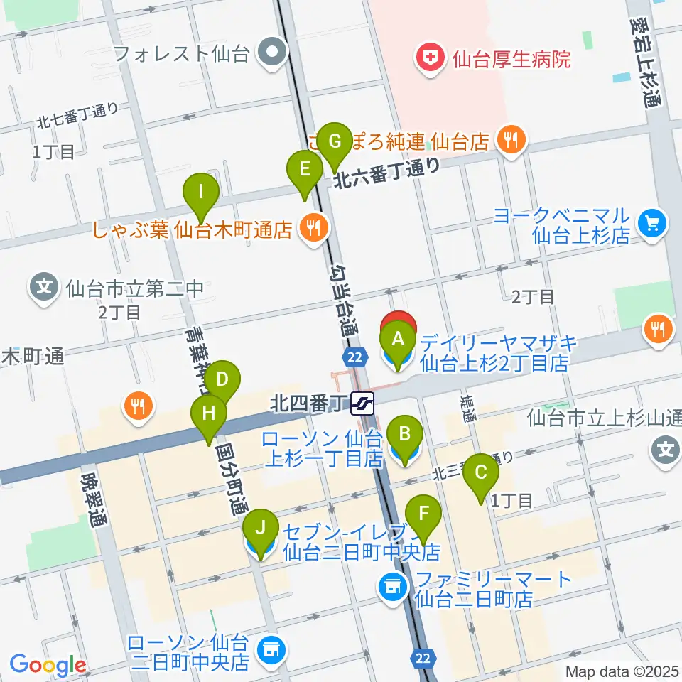 仙台センター ヤマハミュージック周辺のコンビニエンスストア一覧地図