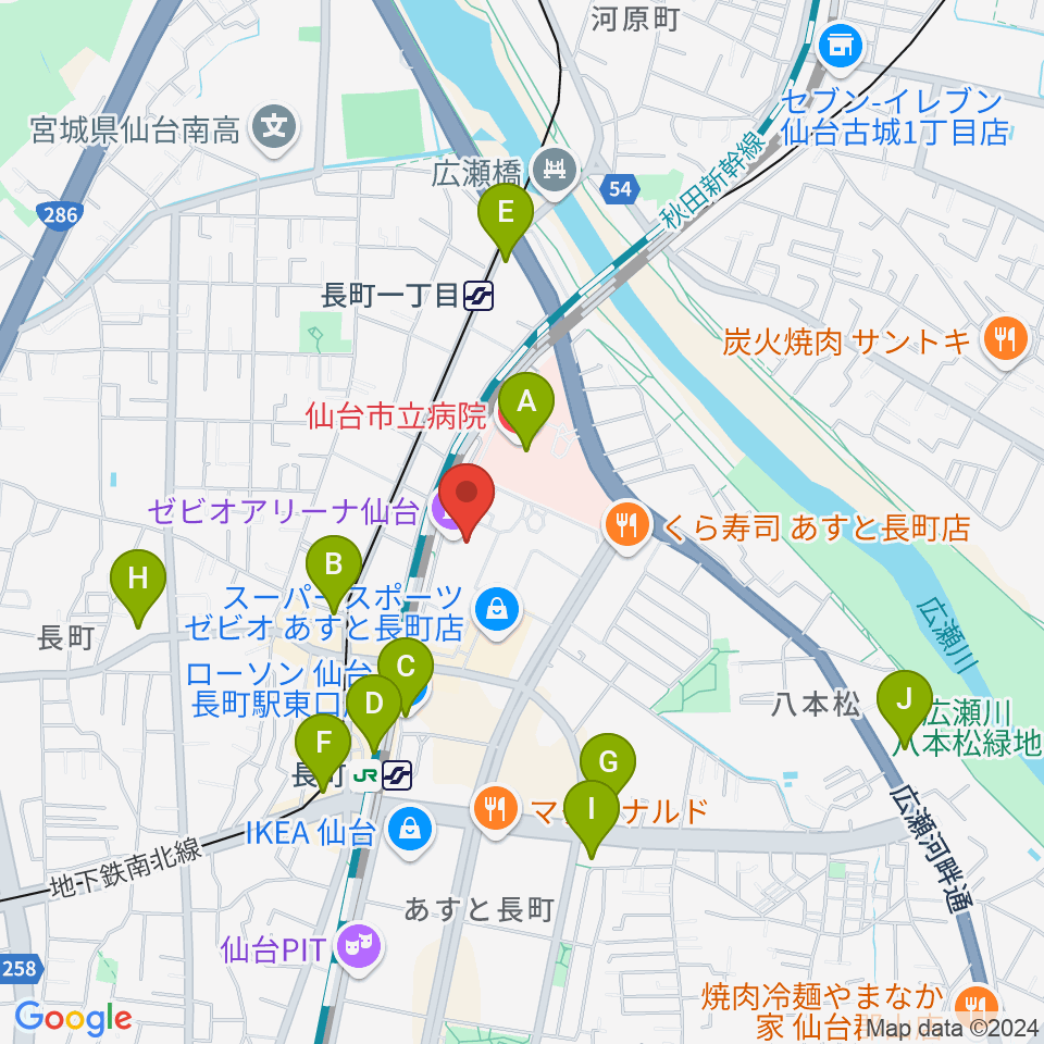 長町センター ヤマハミュージック周辺のコンビニエンスストア一覧地図