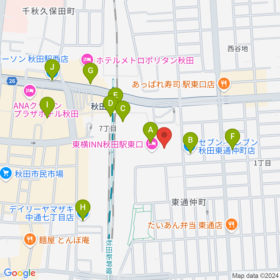 ミュージックサロン秋田Piace ヤマハミュージック周辺のコンビニエンスストア一覧地図