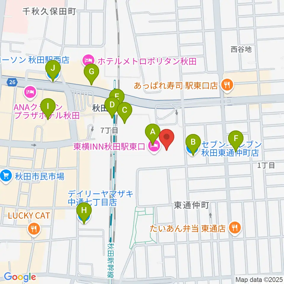 ミュージックサロン秋田Piace ヤマハミュージック周辺のコンビニエンスストア一覧地図
