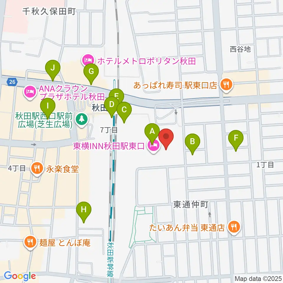 ミュージックサロン秋田Piace ヤマハミュージック周辺のコンビニエンスストア一覧地図