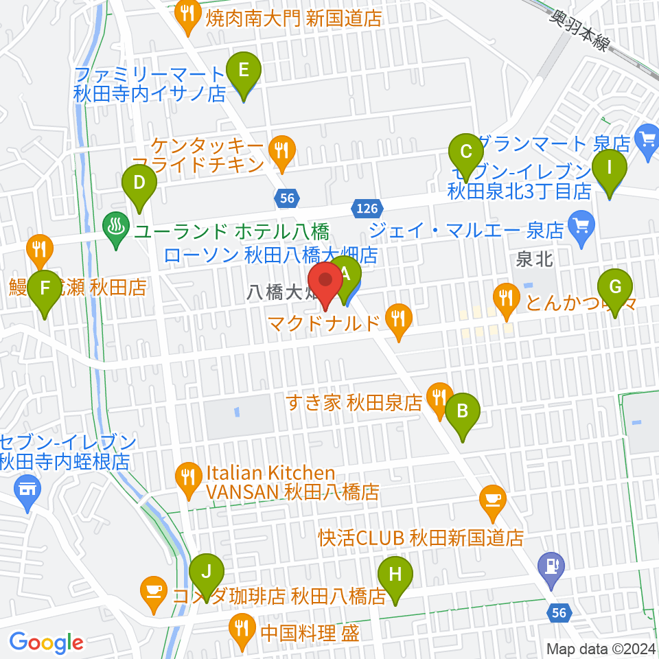 秋田北センター ヤマハミュージック周辺のコンビニエンスストア一覧地図