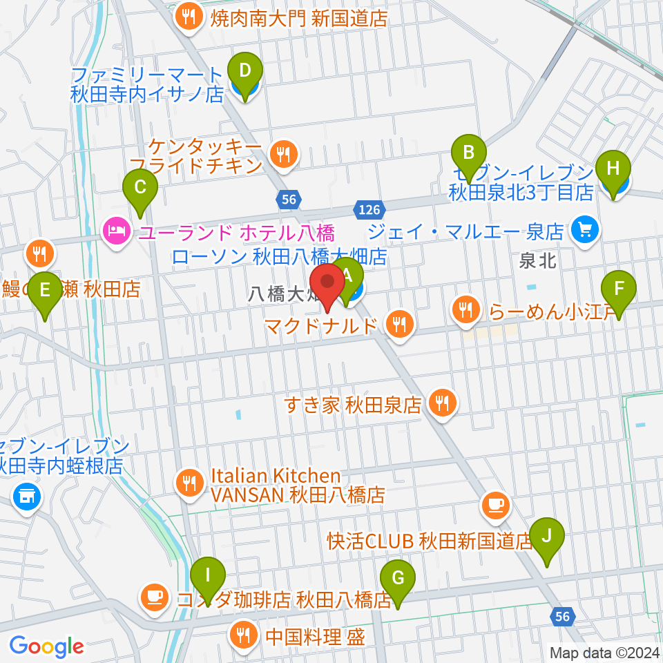 秋田北センター ヤマハミュージック周辺のコンビニエンスストア一覧地図