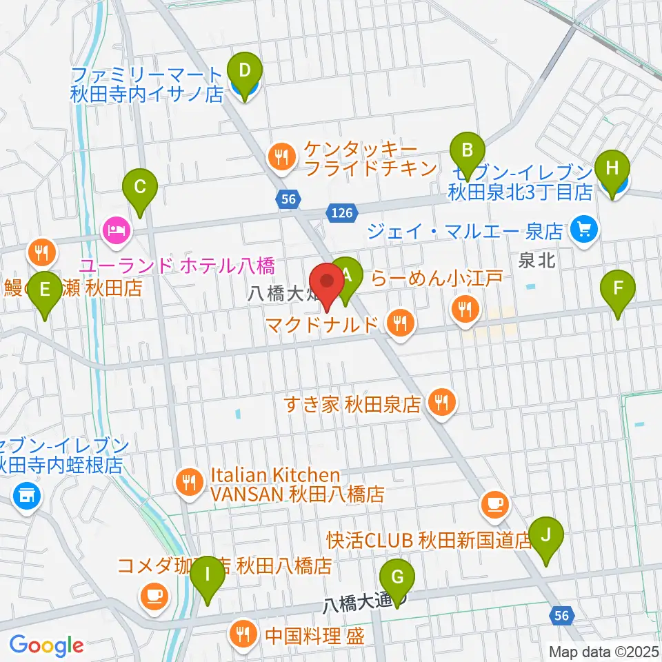 秋田北センター ヤマハミュージック周辺のコンビニエンスストア一覧地図