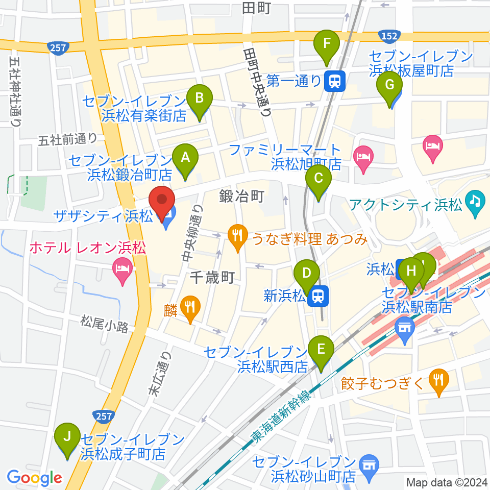 クエストミュージック浜松ザザシティ店周辺のコンビニエンスストア一覧地図