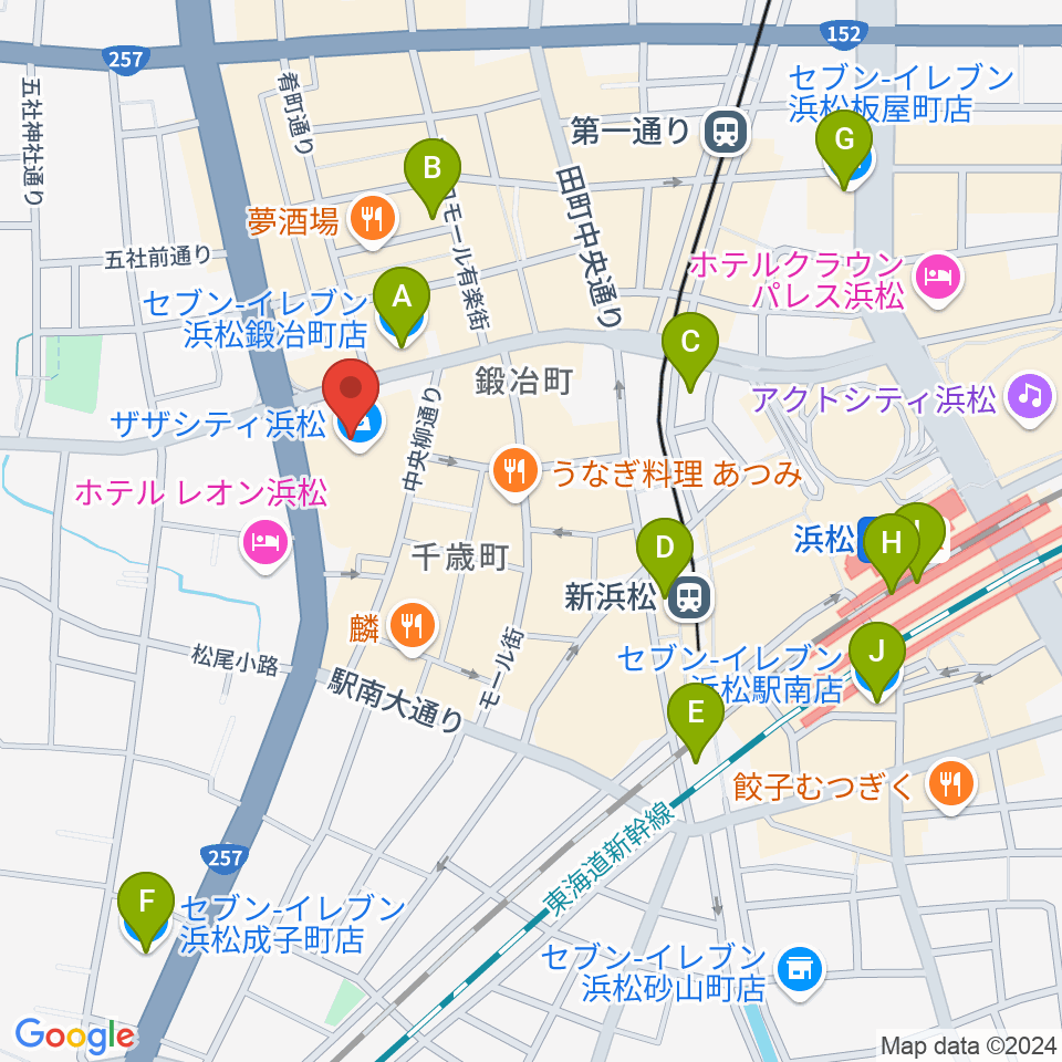 クエストミュージック浜松ザザシティ店周辺のコンビニエンスストア一覧地図