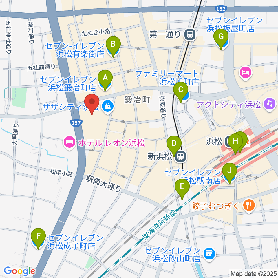 クエストミュージック浜松ザザシティ店周辺のコンビニエンスストア一覧地図