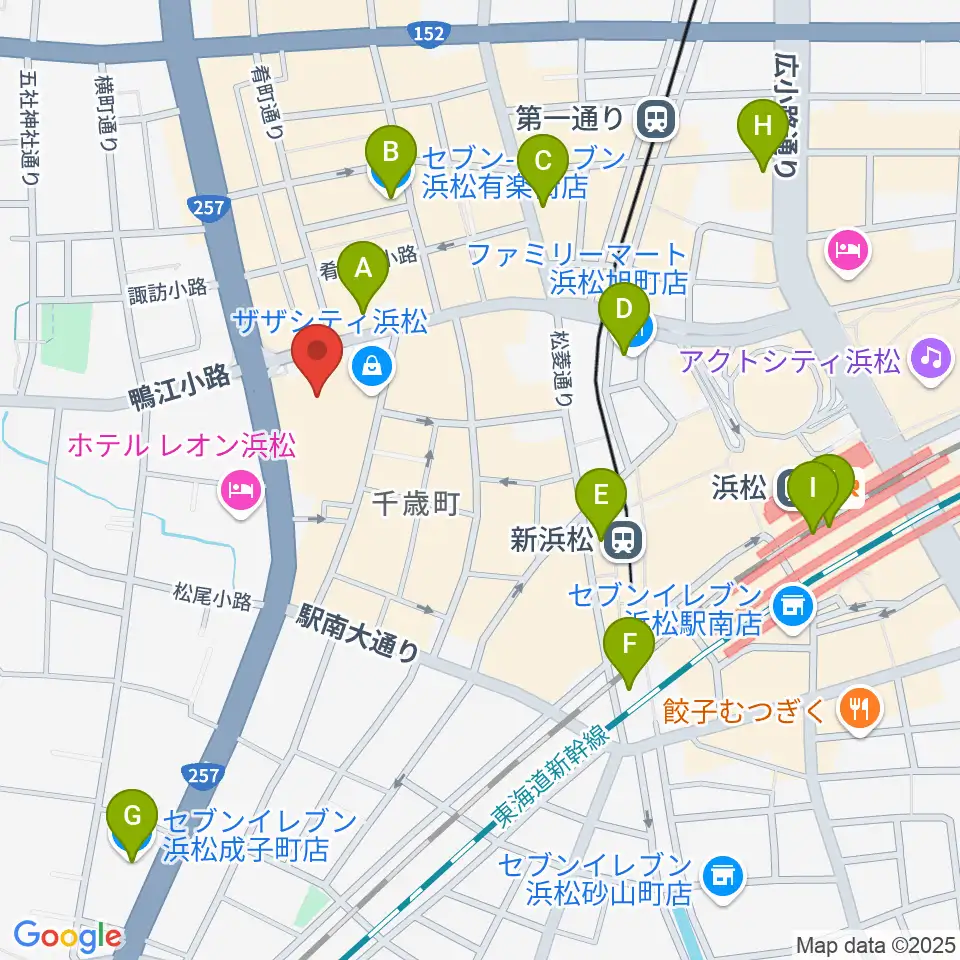 クエストミュージック浜松ザザシティ店周辺のコンビニエンスストア一覧地図
