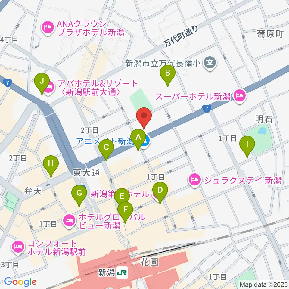 ヤマハミュージック 新潟店周辺のコンビニエンスストア一覧地図