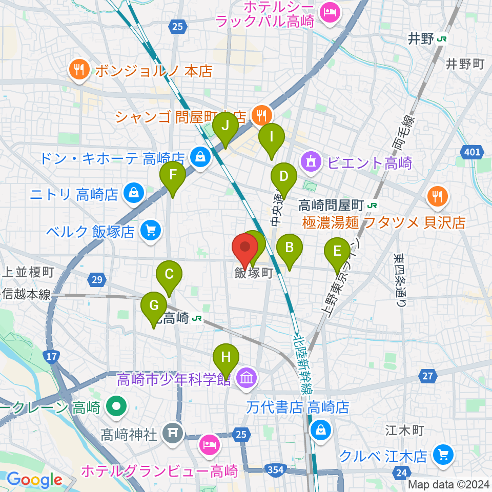 ヤマハミュージックスクエア 高崎周辺のコンビニエンスストア一覧地図