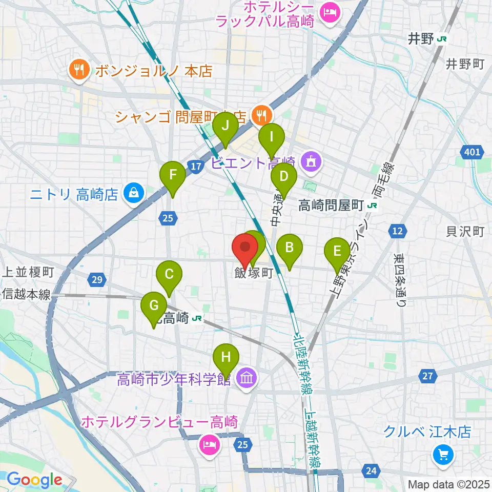 ヤマハミュージックスクエア 高崎周辺のコンビニエンスストア一覧地図