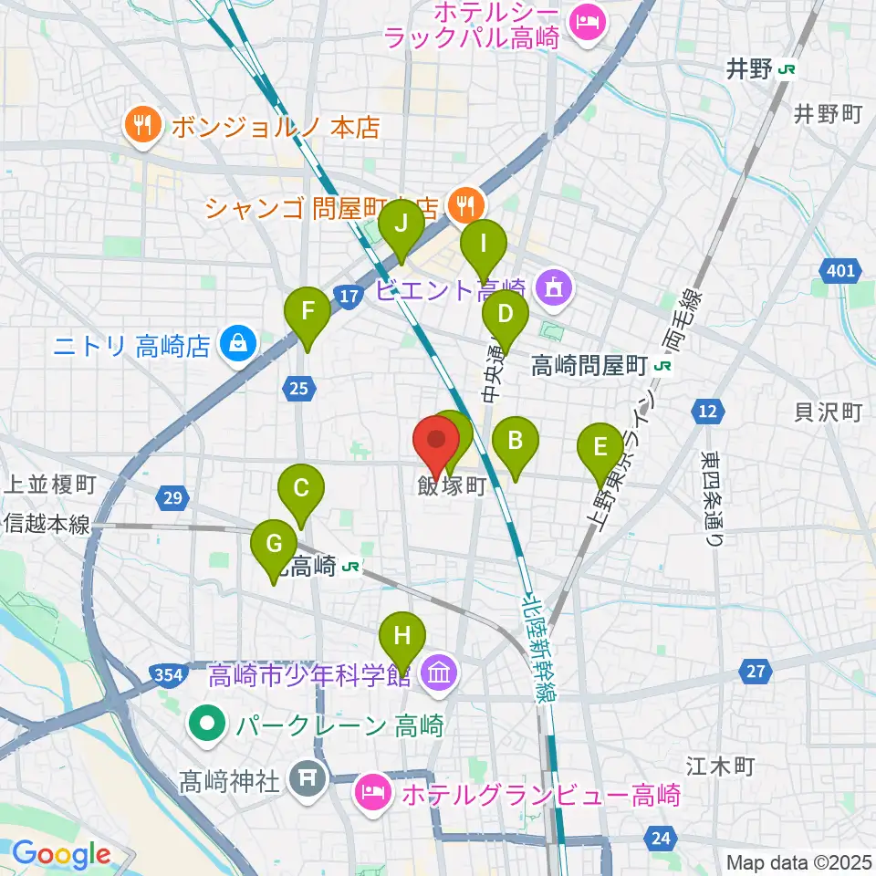 ヤマハミュージックスクエア 高崎周辺のコンビニエンスストア一覧地図