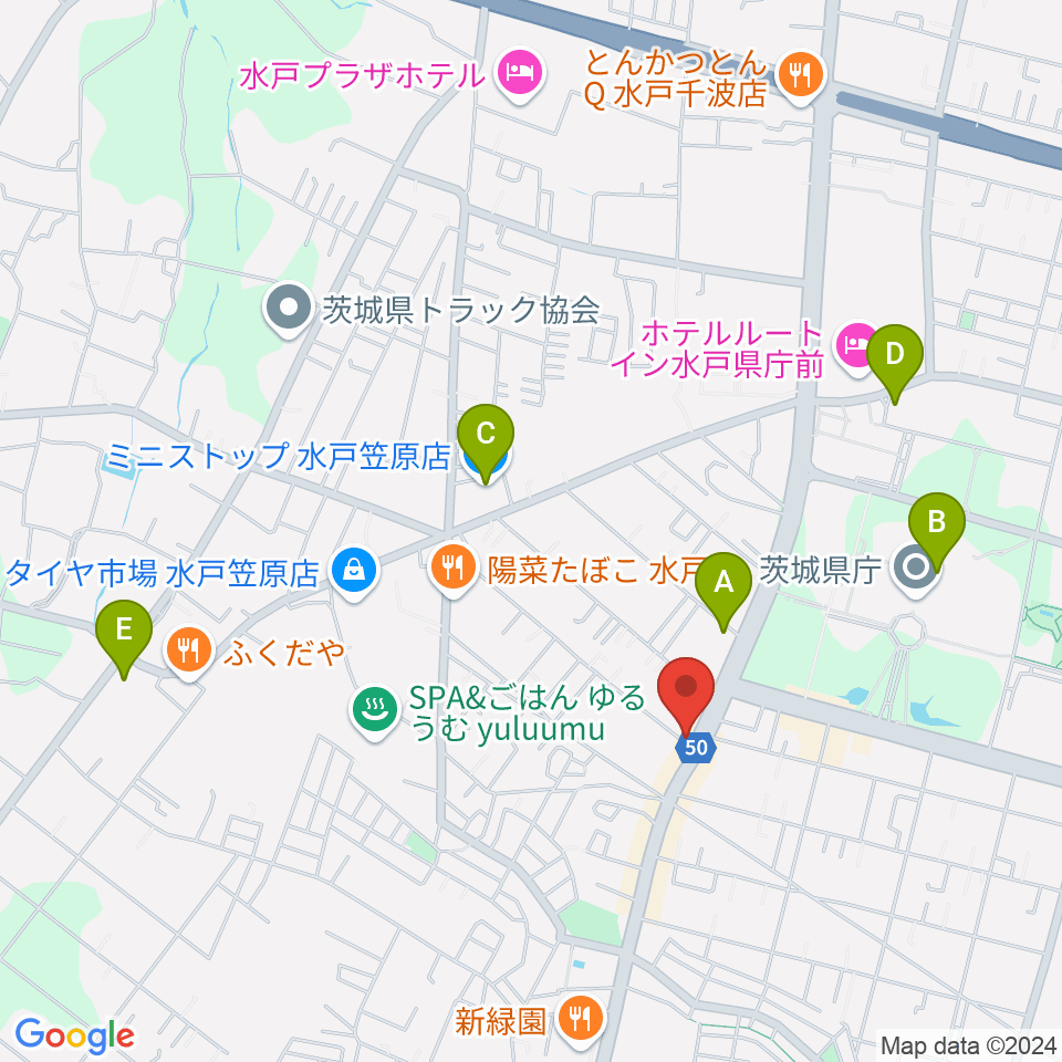 ヤマハミュージック 水戸店周辺のコンビニエンスストア一覧地図